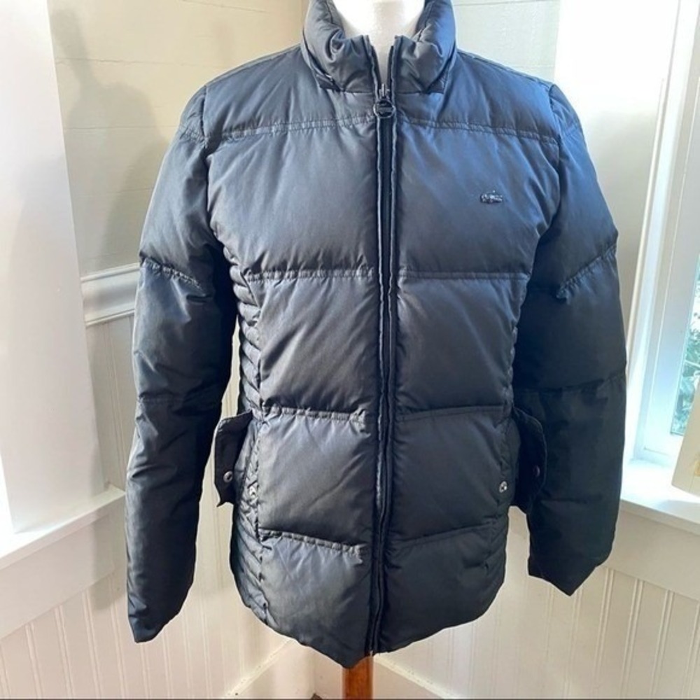 Lacoste Black Down Puffer Jacket Quilted Full Zip Size 40 US Medium